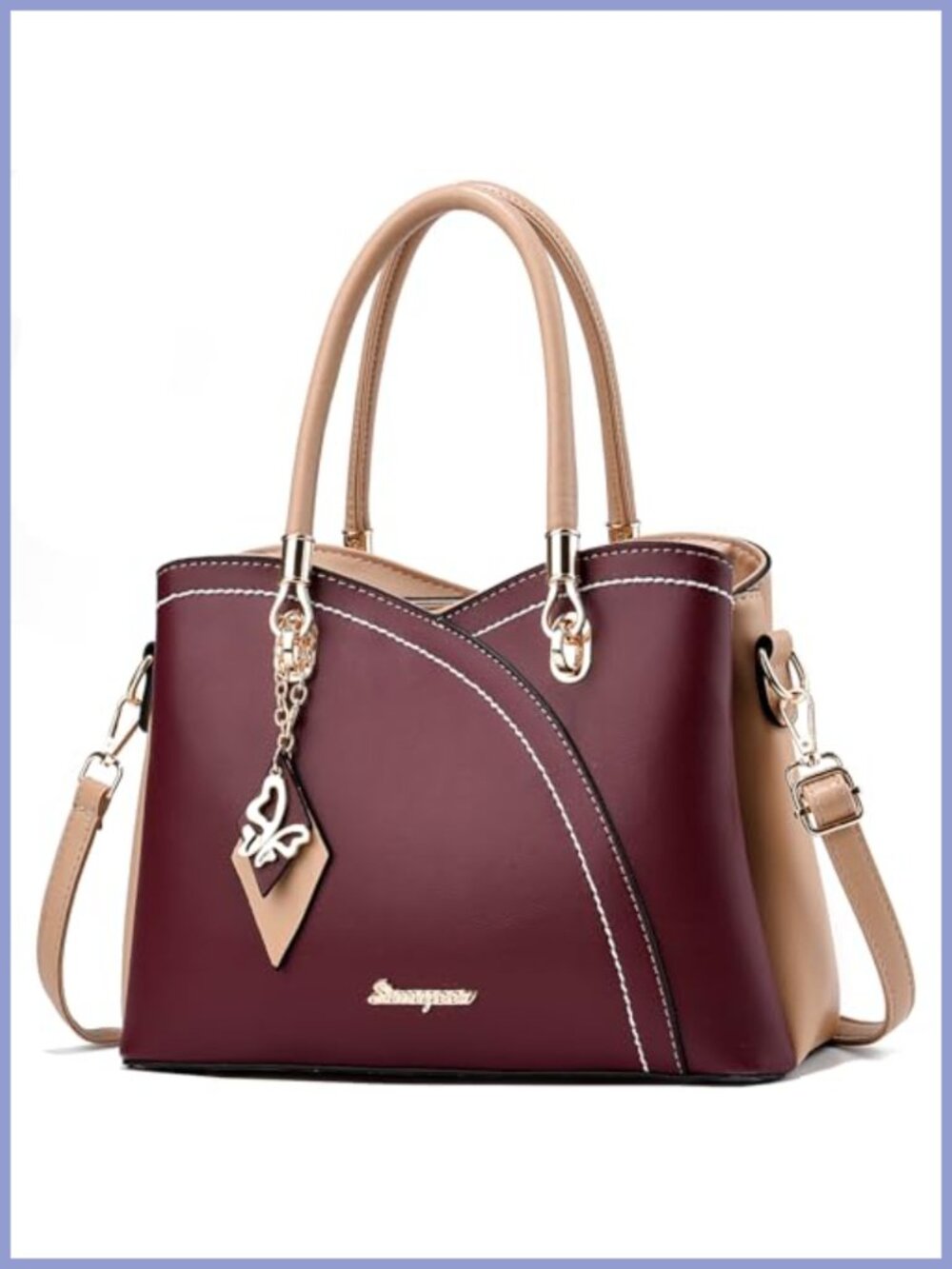 Synthetic Leather Satchel Tote Crossbody Shoulder Bag